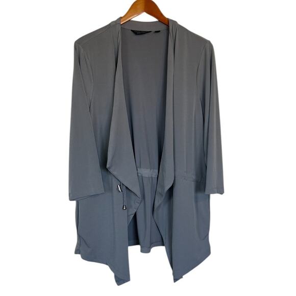 Susan Graver Sweaters - Susan Graver Everyday Open Front Cardigan L Women Gray Liquid Knit Waterfall